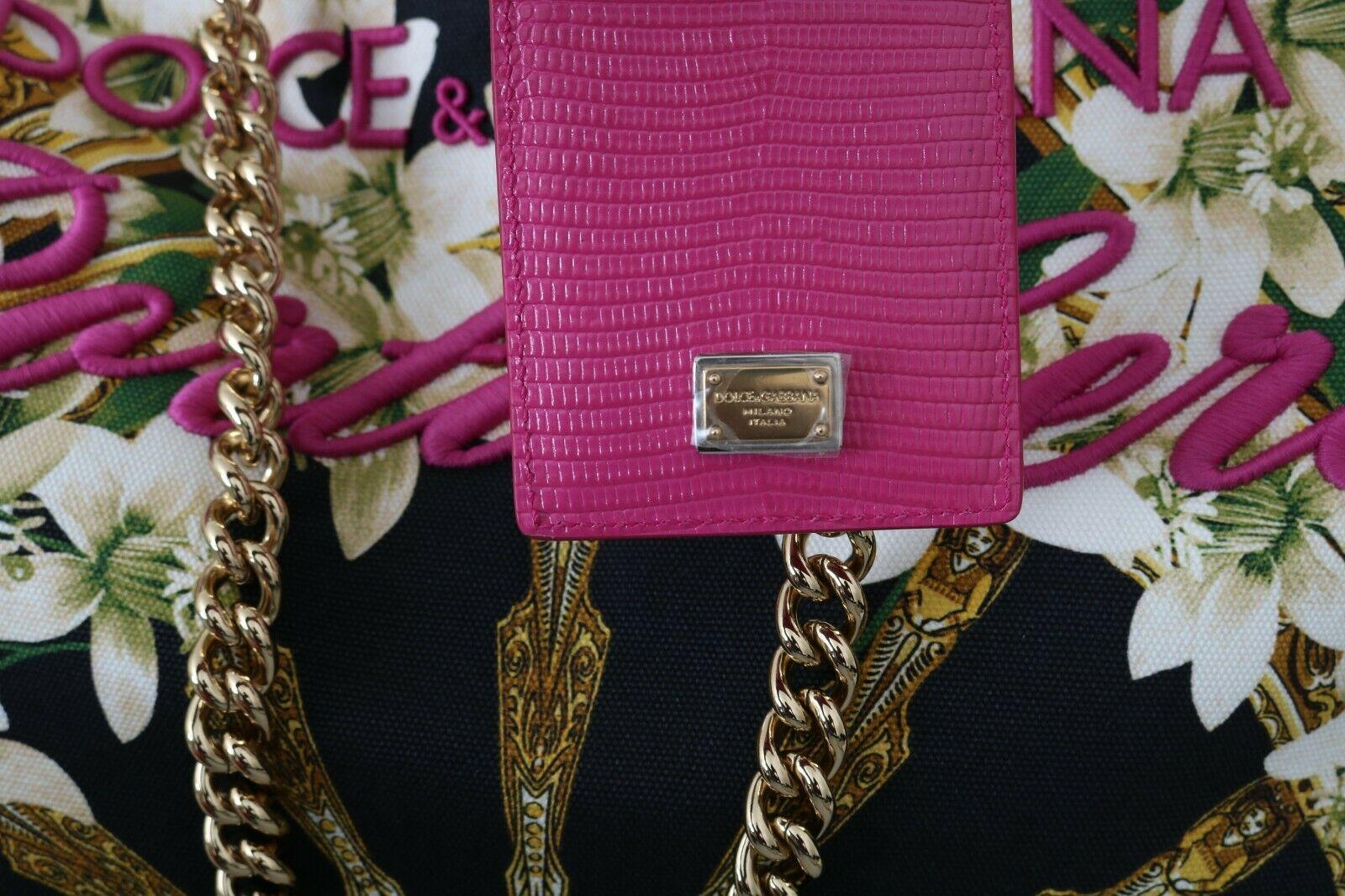 Dolce & Gabbana Black Pink Cotton Floral Porto Cervo Capri Tote Bag Handbag In New Condition In WELWYN, GB