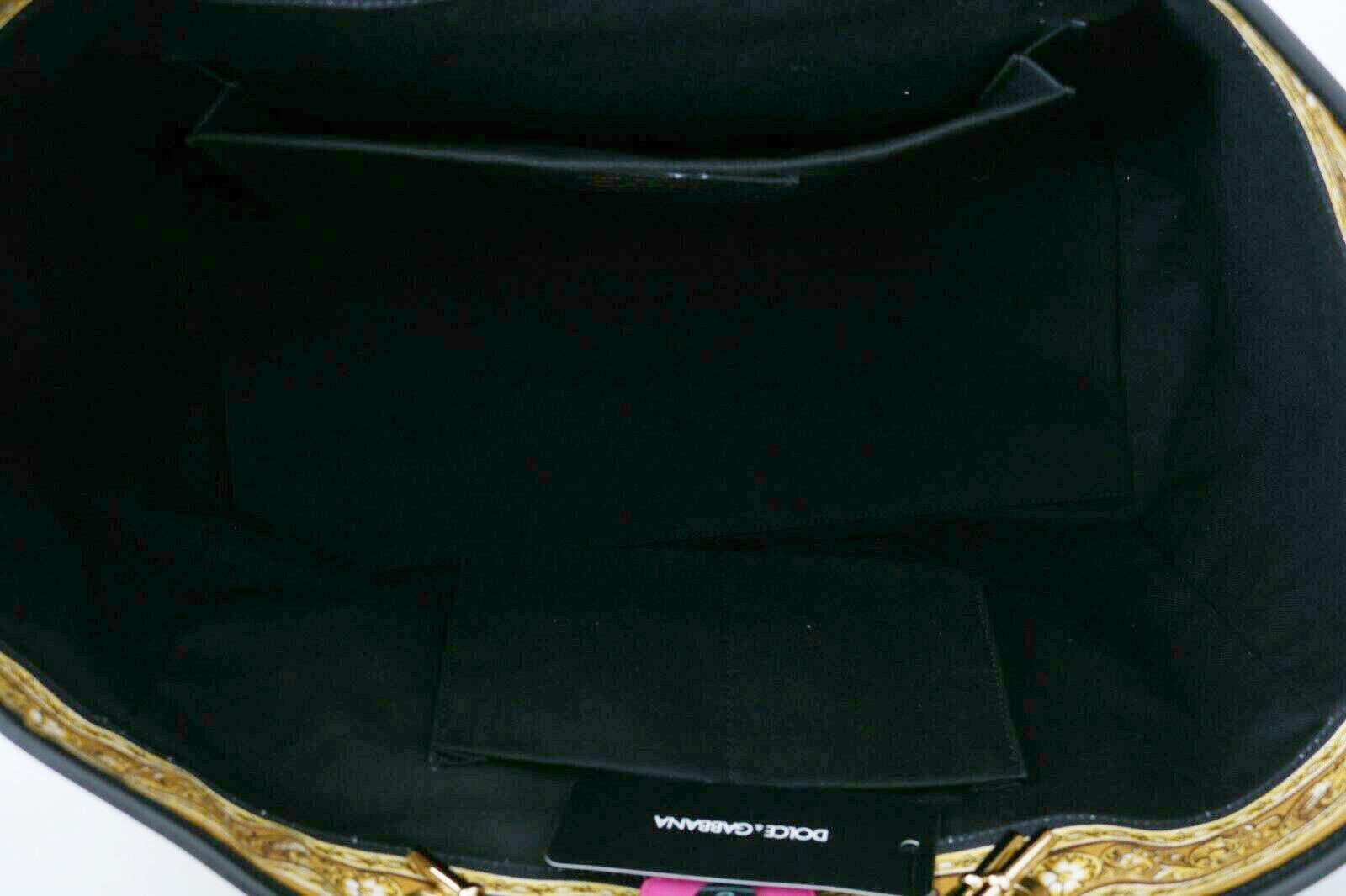 Women's Dolce & Gabbana Black Pink Cotton Floral Porto Cervo Capri Tote Bag Handbag