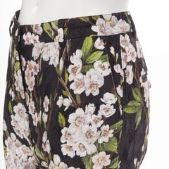 DOLCE GABBANA black pink floral blossom print jacquard cropped pants IT36 XXS