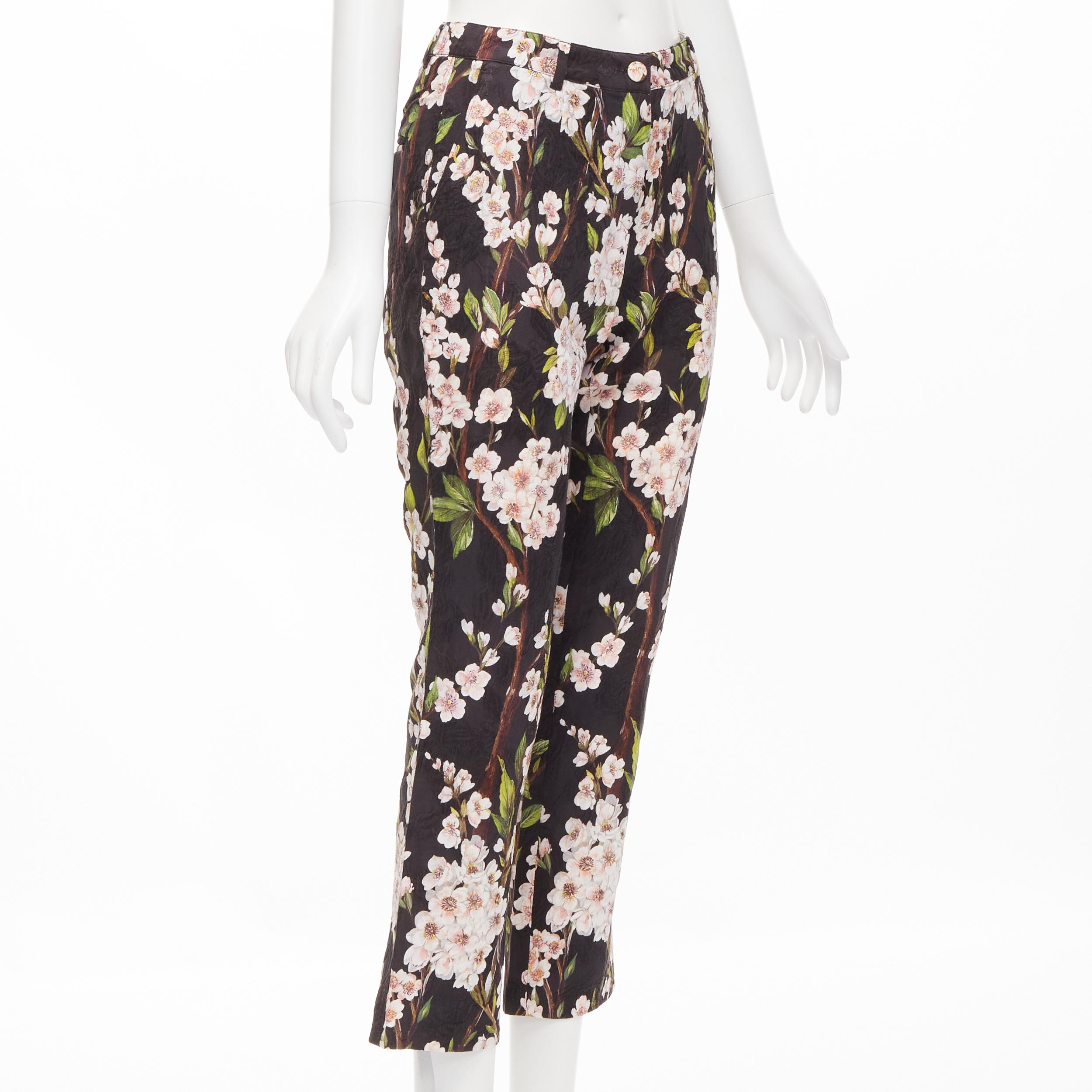 DOLCE GABBANA Schwarz-rosa Jacquard-Hose mit Blumenblumendruck IT36 XXS im Zustand „Hervorragend“ im Angebot in Hong Kong, NT