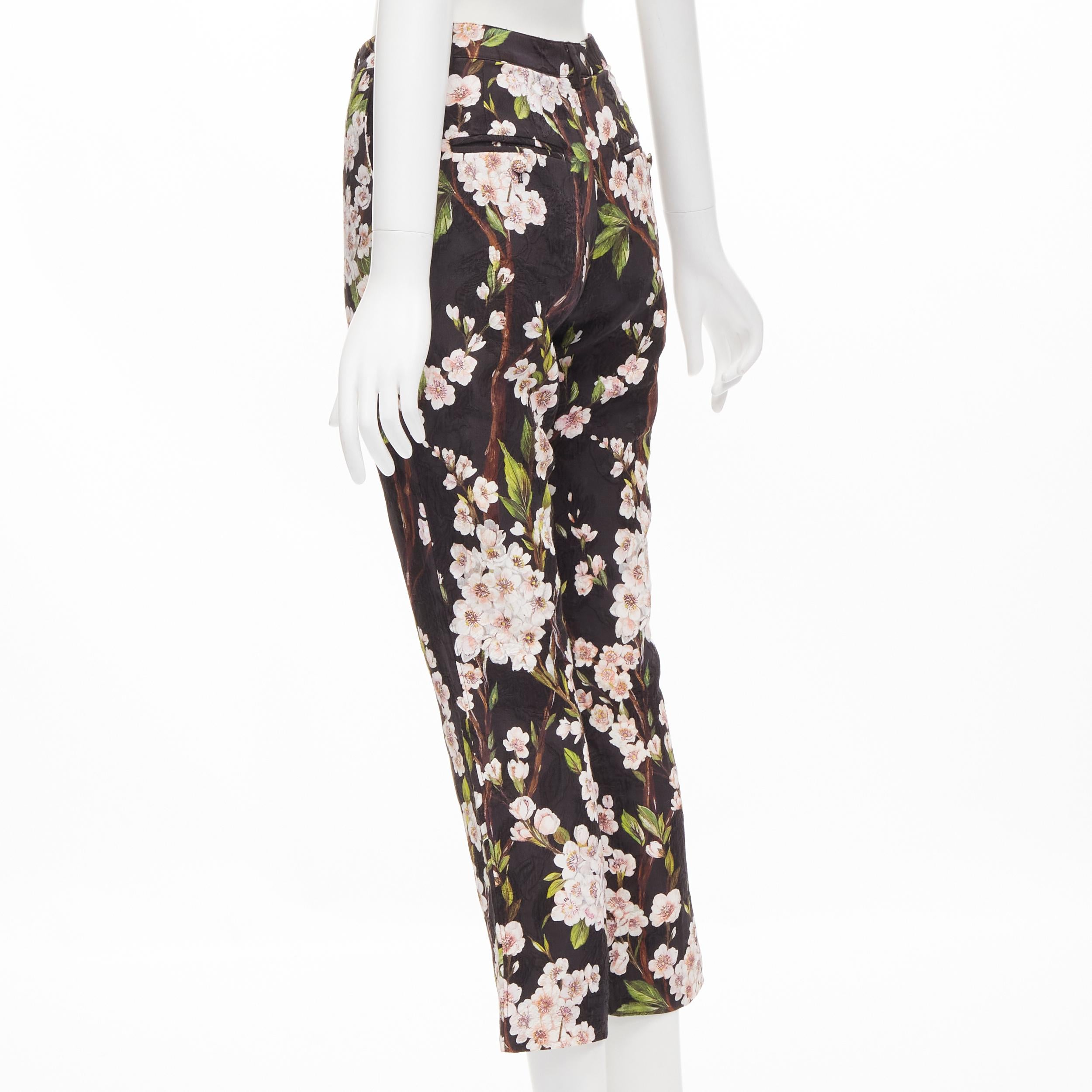 DOLCE GABBANA black pink floral blossom print jacquard cropped pants IT36 XXS In Excellent Condition In Hong Kong, NT