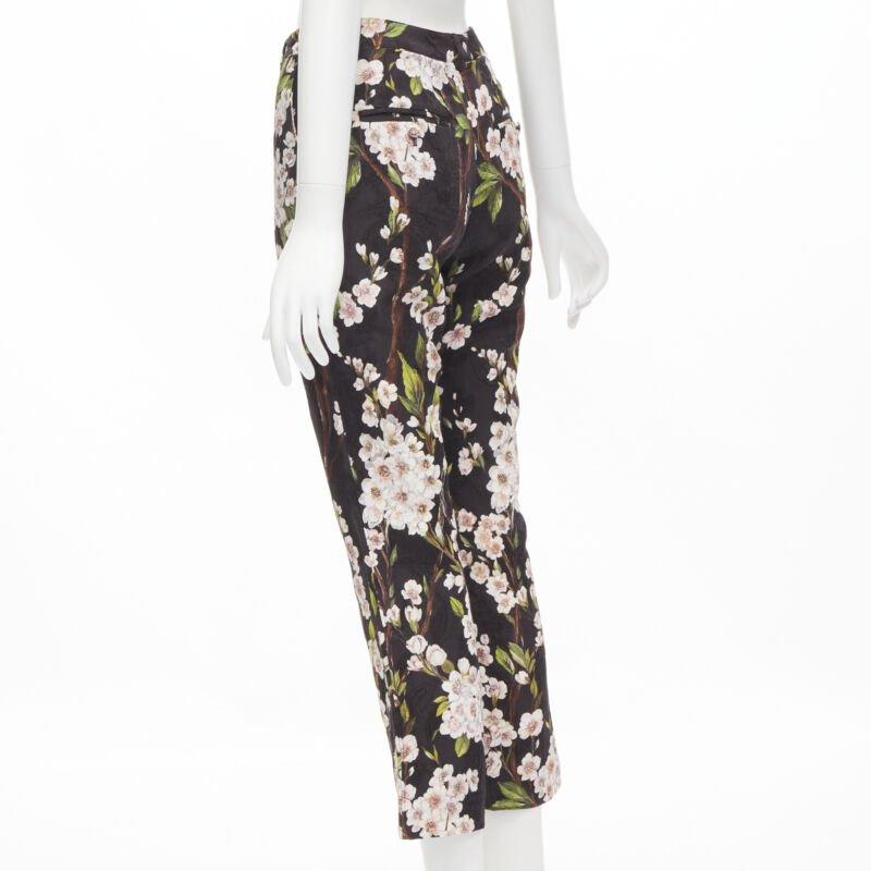 DOLCE GABBANA black pink floral blossom print jacquard cropped pants IT36 XXS For Sale 1