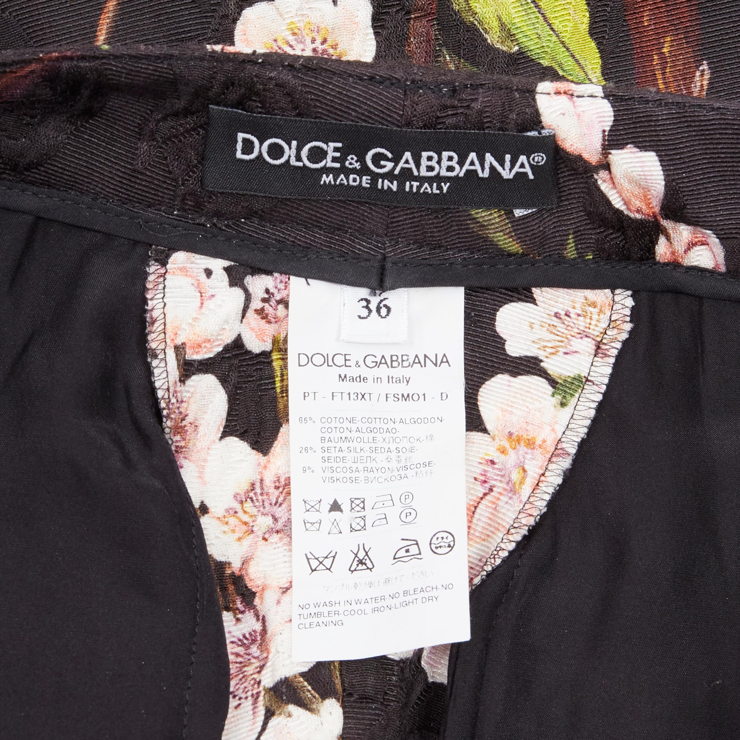 DOLCE GABBANA Schwarz-rosa Jacquard-Hose mit Blumenblumendruck IT36 XXS im Angebot 4