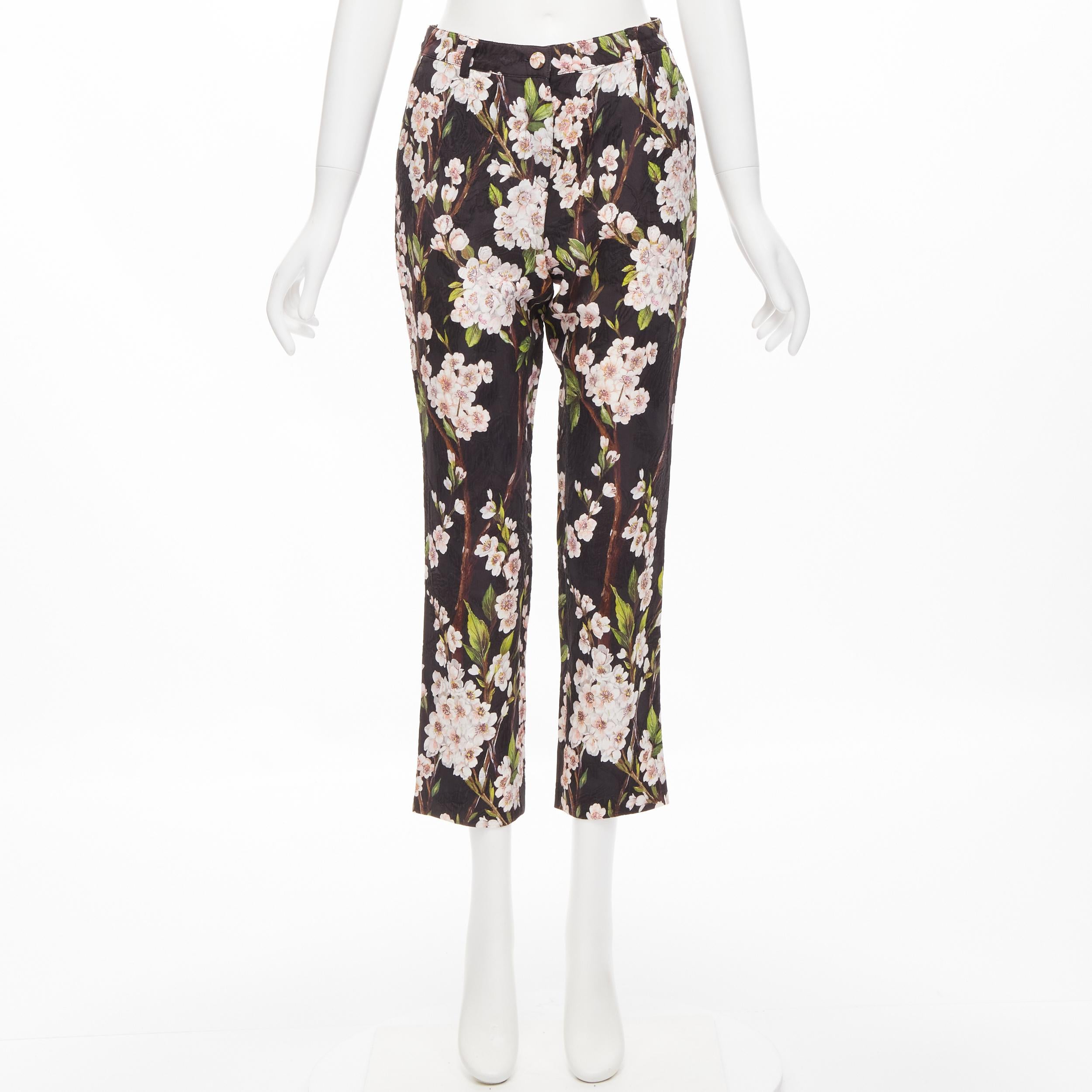DOLCE GABBANA black pink floral blossom print jacquard cropped pants IT36 XXS 2