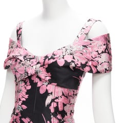 DOLCE GABBANA black pink floral jacquard off shoulder corsetted dress IT36 XXS