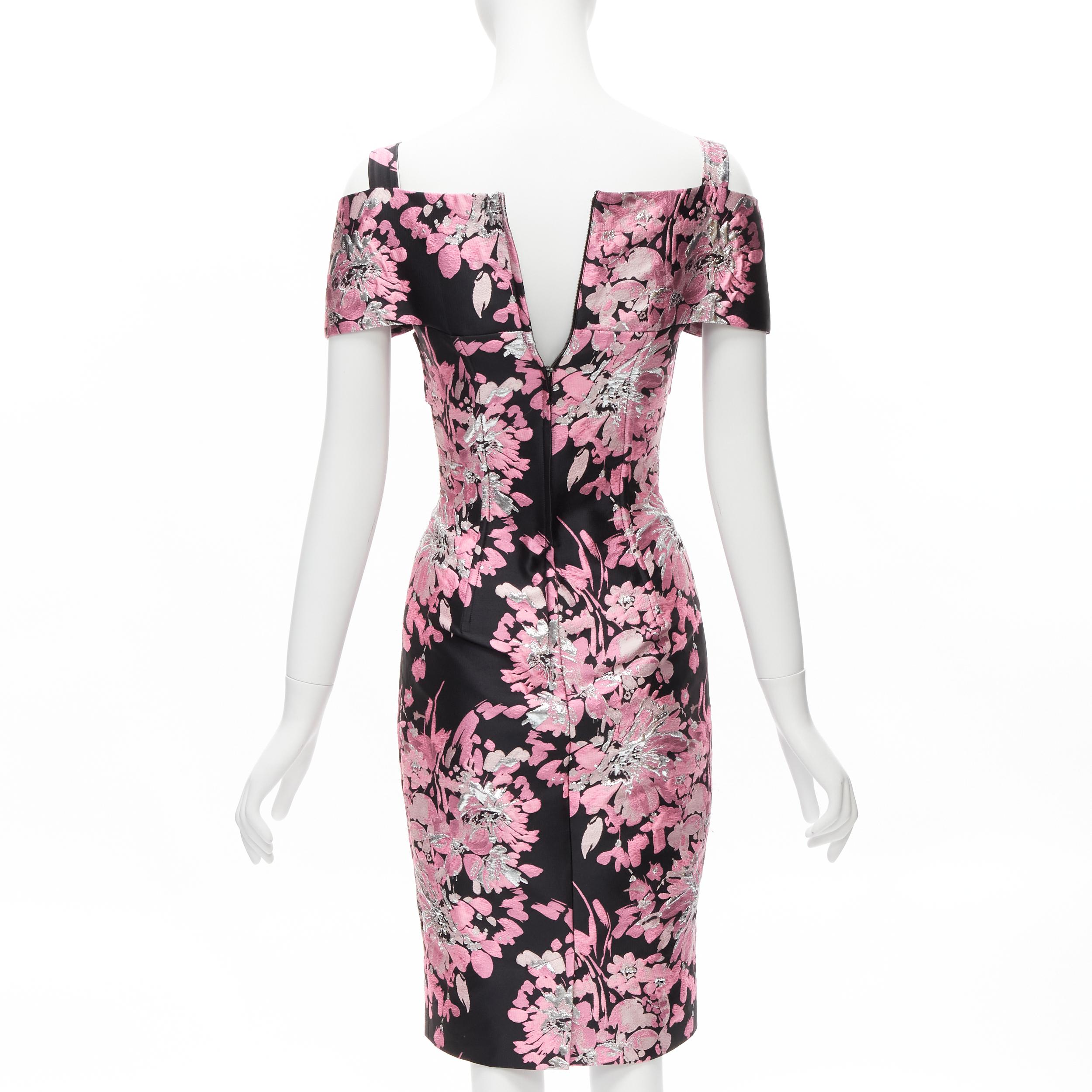 Women's DOLCE GABBANA black pink floral jacquard off shoulder corsetted dress IT36 XXS For Sale