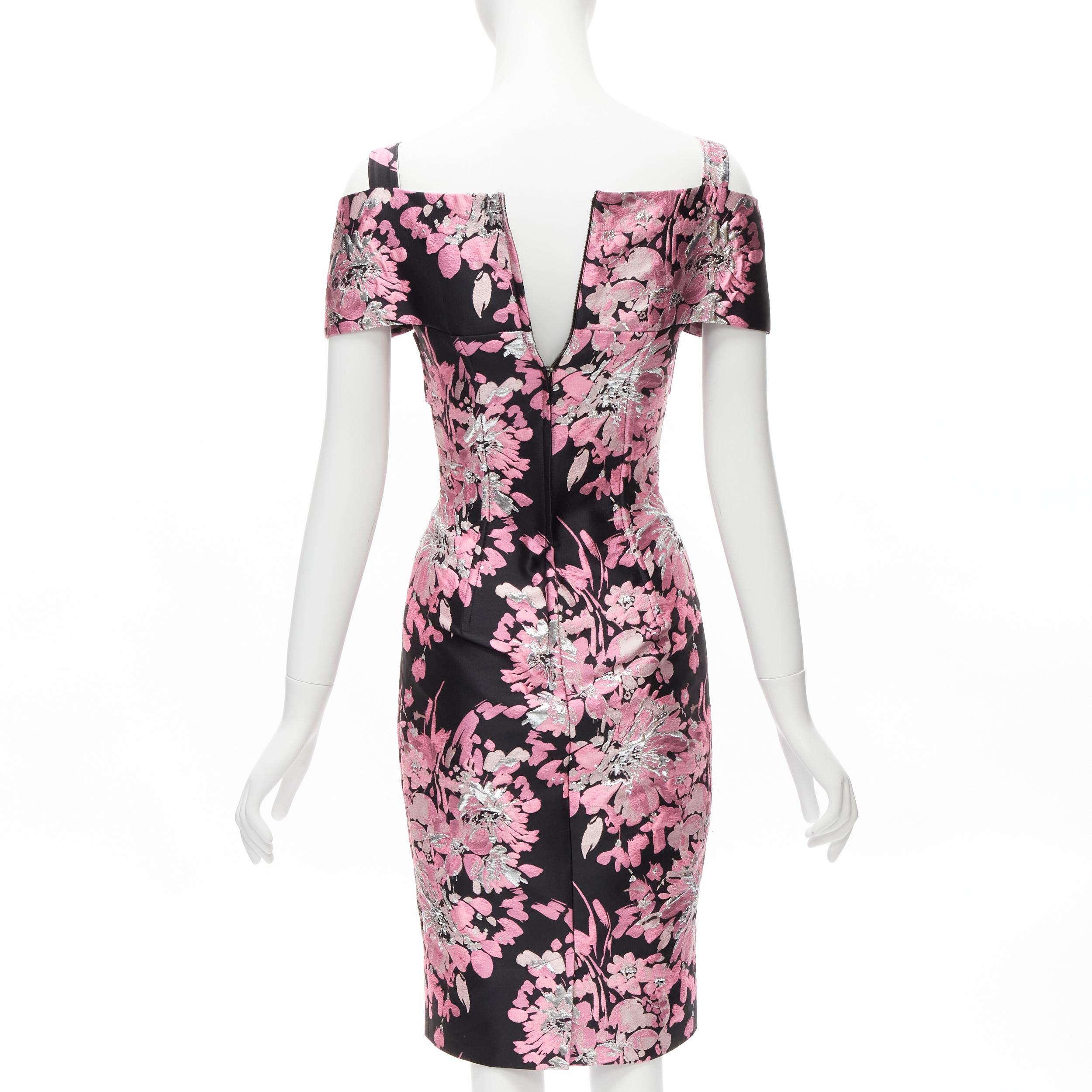 DOLCE GABBANA black pink floral jacquard off shoulder corsetted dress IT36 XXS For Sale 1