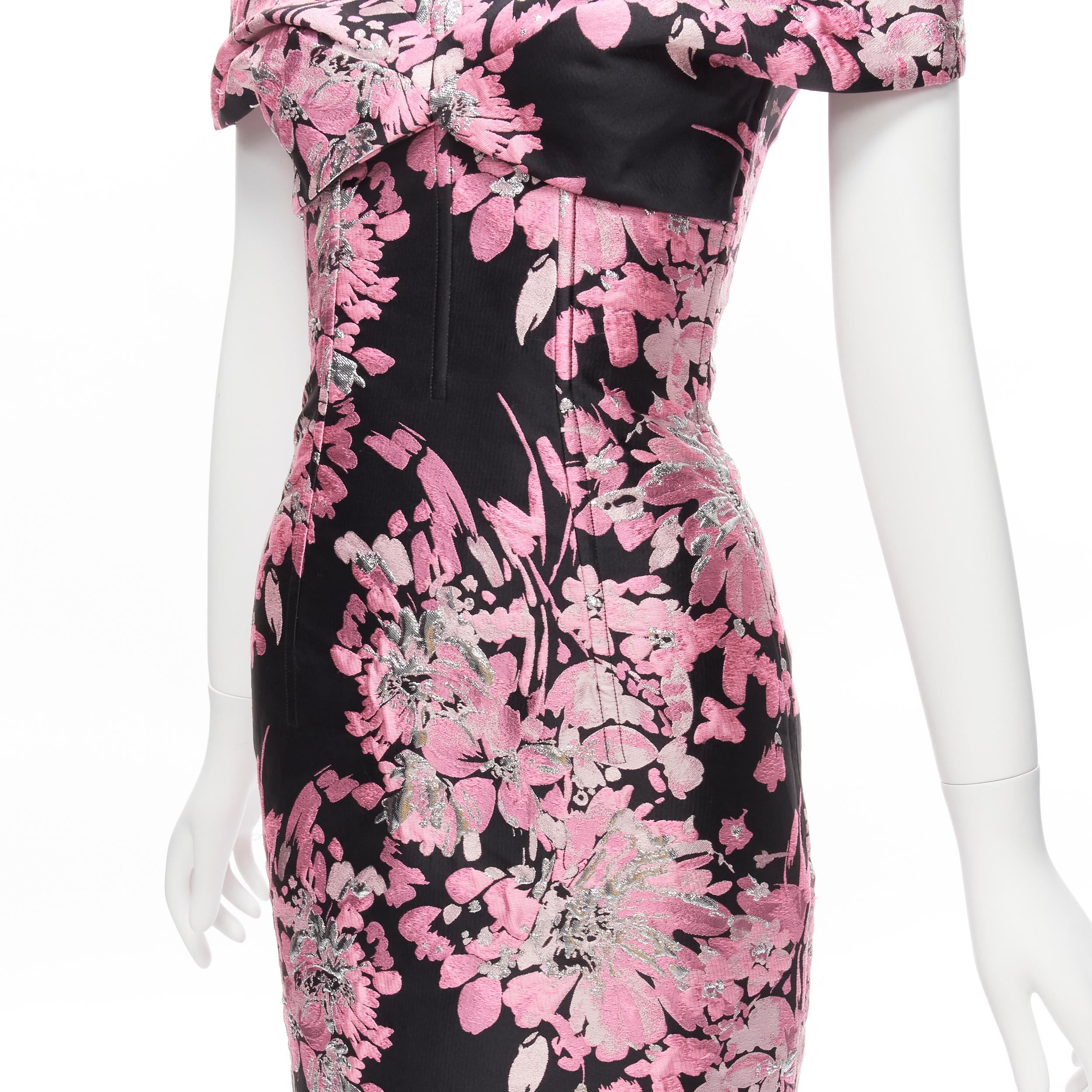 DOLCE GABBANA black pink floral jacquard off shoulder corsetted dress IT36 XXS For Sale 2