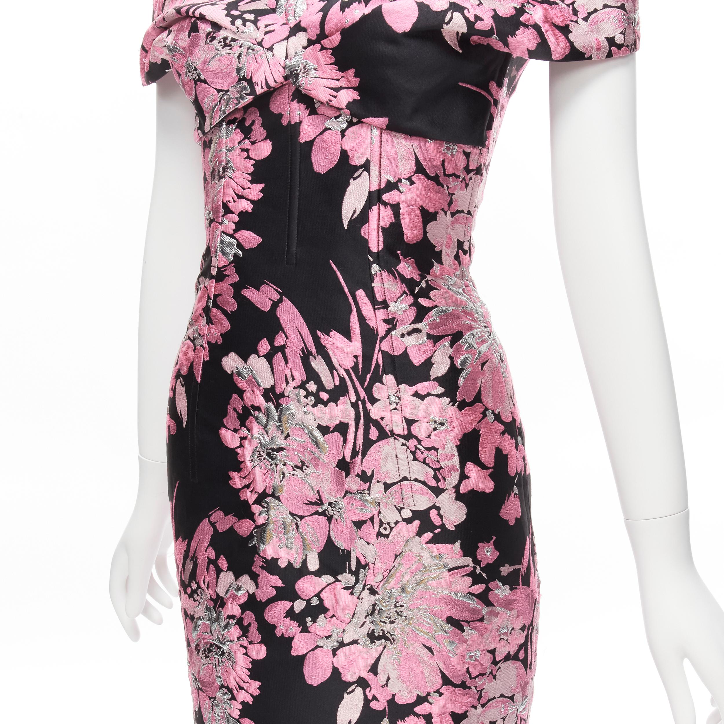DOLCE GABBANA black pink floral jacquard off shoulder corsetted dress IT36 XXS For Sale 3
