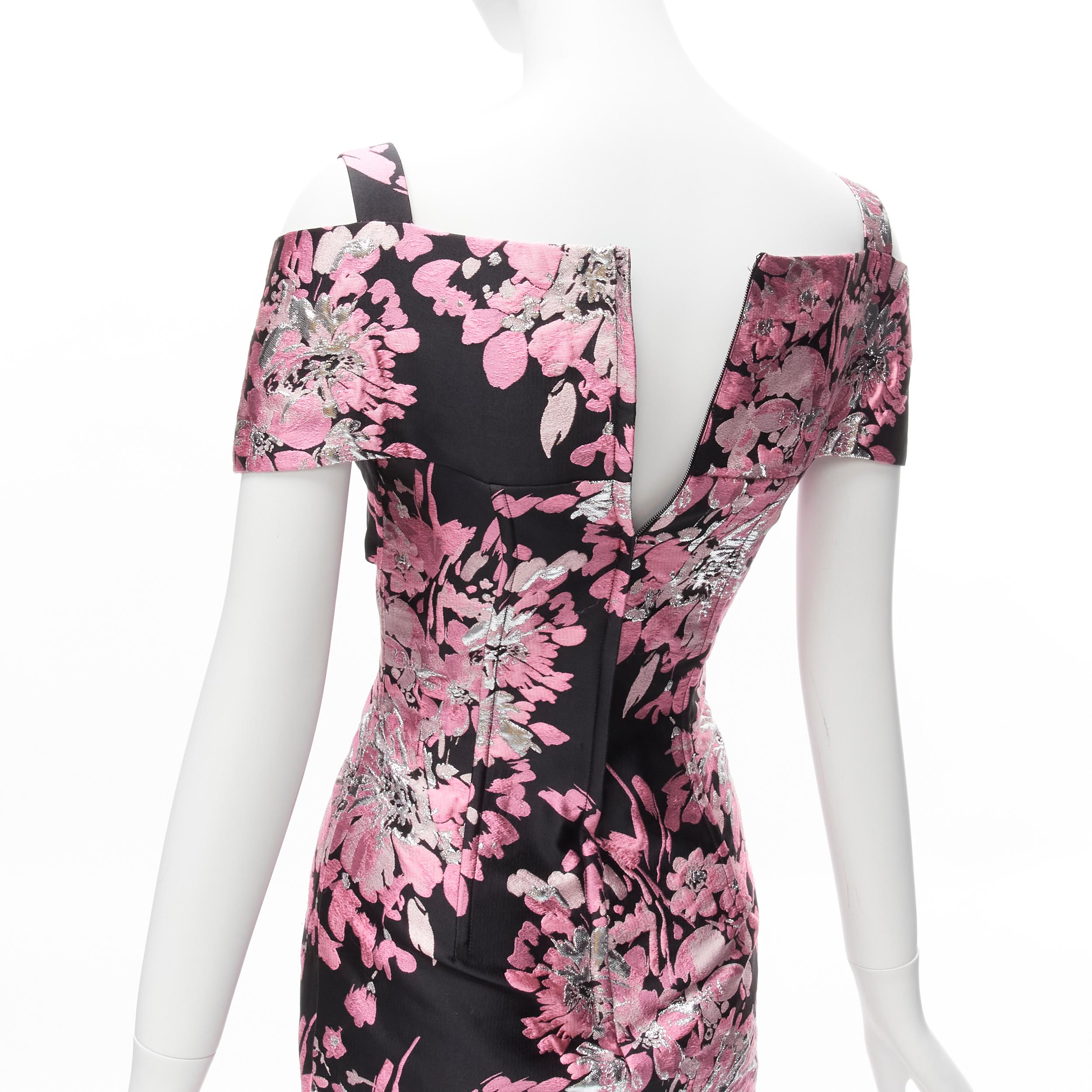 DOLCE GABBANA black pink floral jacquard off shoulder corsetted dress IT36 XXS For Sale 4