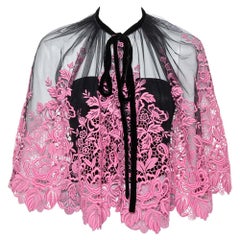 Dolce & Gabbana Black & Pink Guipure Lace Sheer Cape S