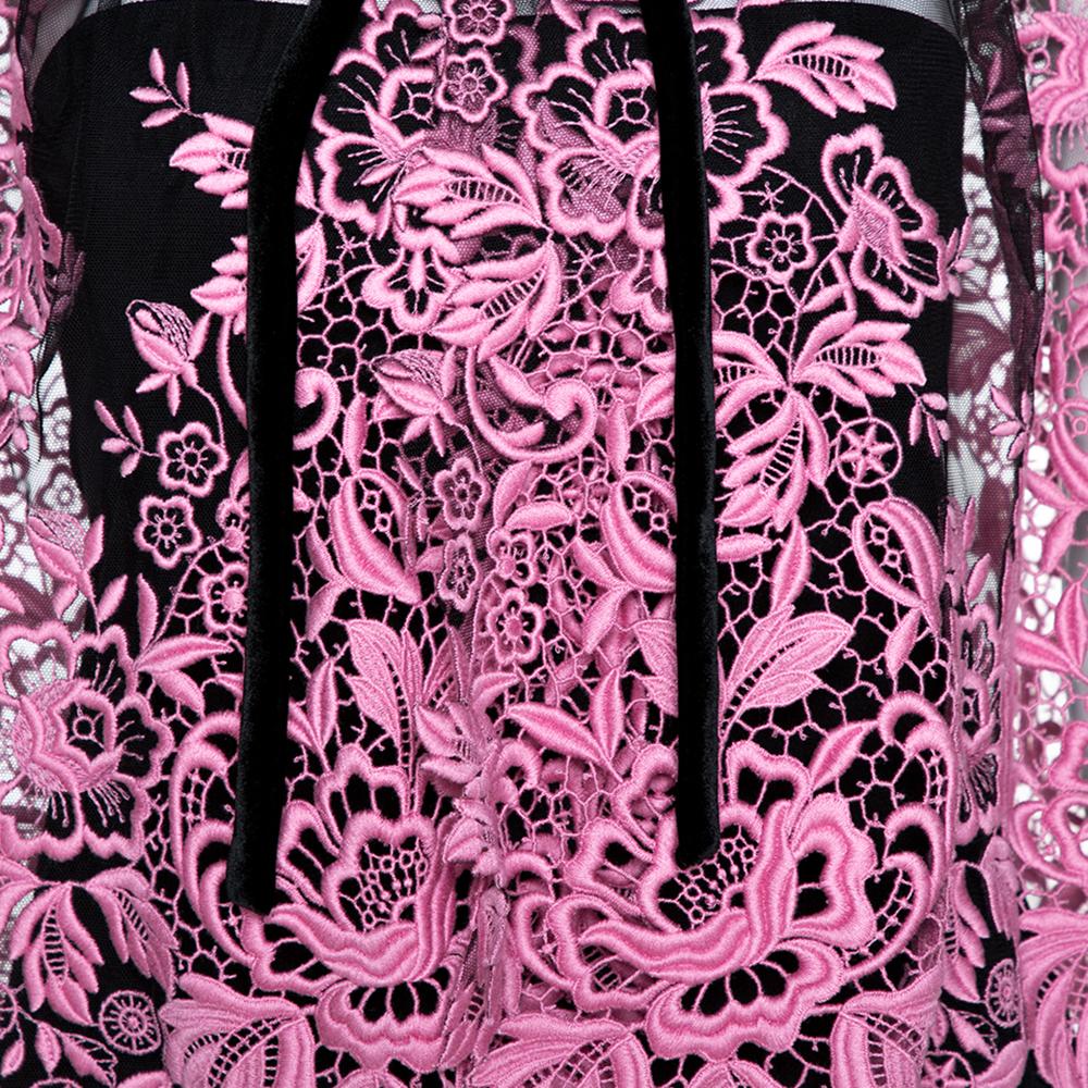Purple Dolce & Gabbana Black & Pink Guipure Lace Sheer Cape Top IT 40