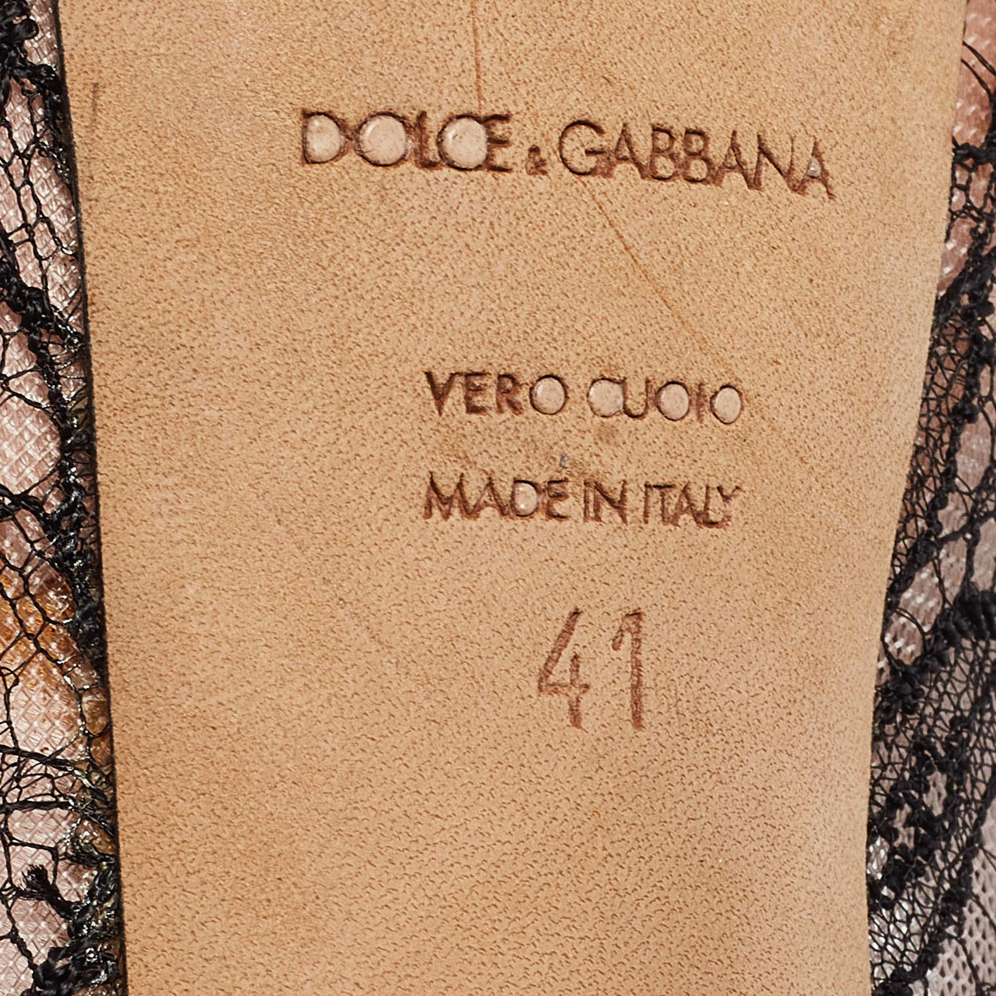 Dolce & Gabbana Schwarz/Rosa Spitze und Satin Plateau Pumps aus Satin Größe 41 im Angebot 4