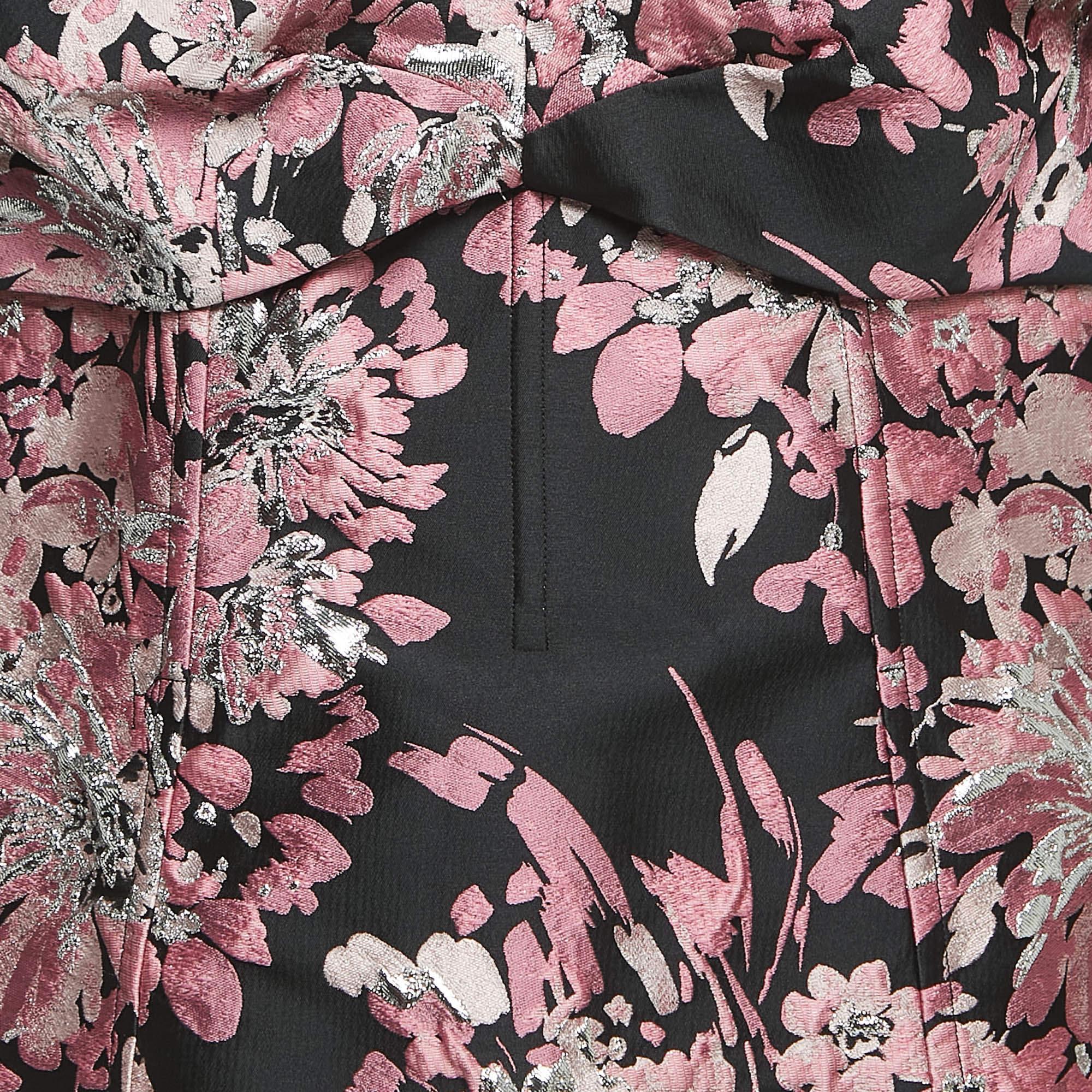 Dolce & Gabbana Black/Pink Lurex Jacquard Off Shoulder Corseted Midi Dress XL In Excellent Condition In Dubai, Al Qouz 2