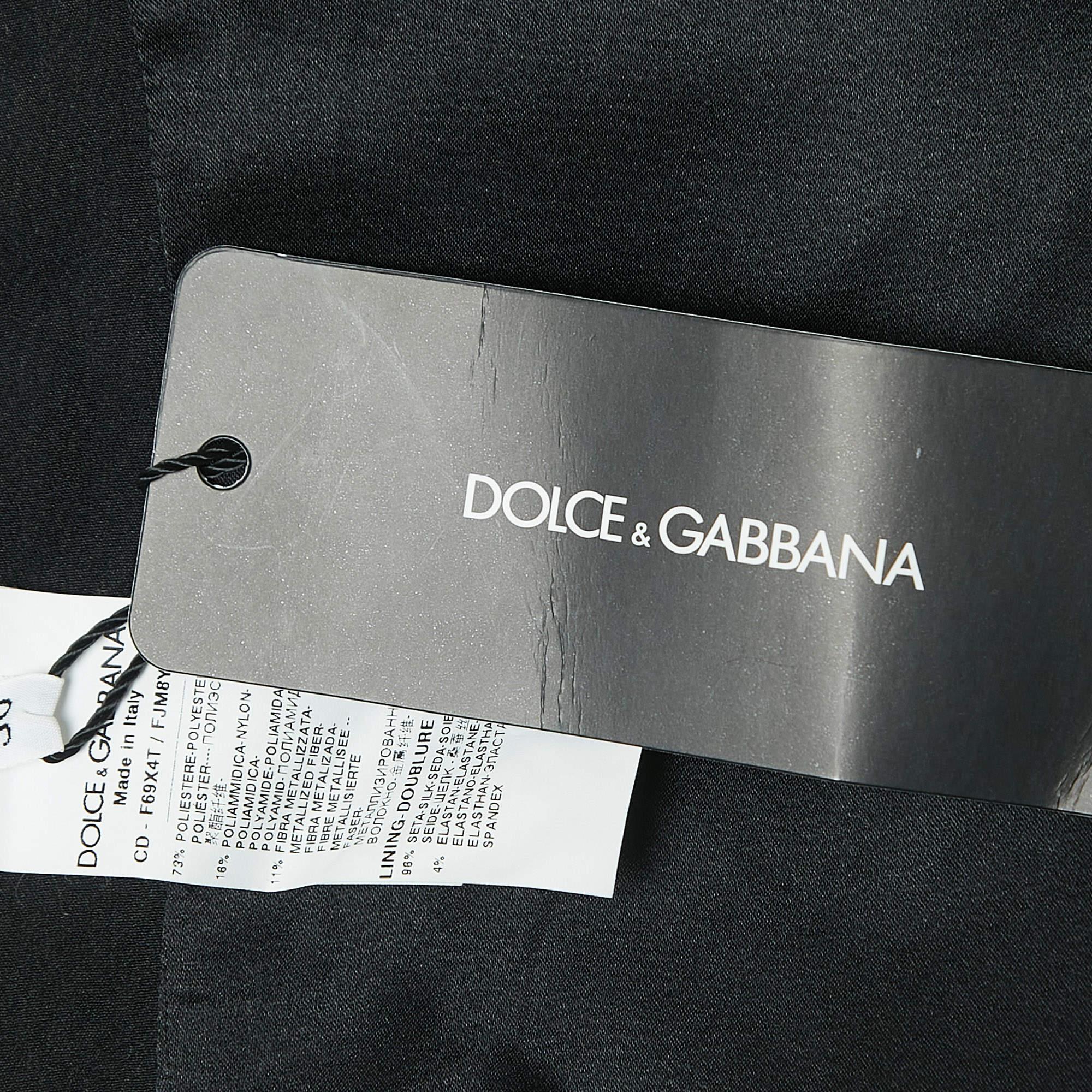 Dolce & Gabbana Black/Pink Lurex Jacquard Off Shoulder Corseted Midi Dress XL 2