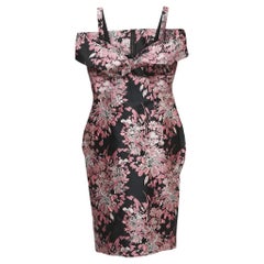 Dolce & Gabbana Black/Pink Lurex Jacquard Off Shoulder Corseted Midi Dress XL
