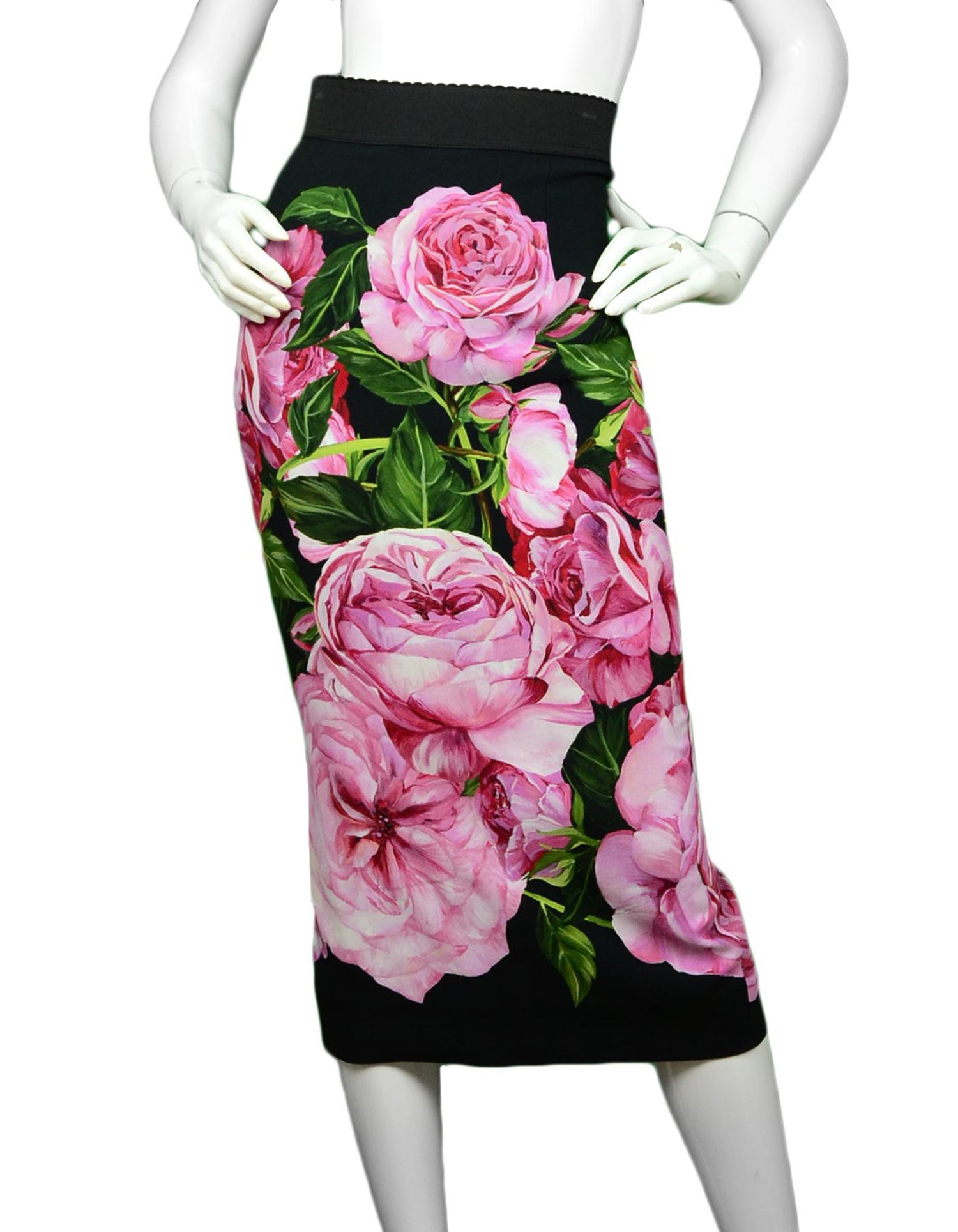 Dolce and Gabbana Black Pink Rose Floral Print Pencil Skirt sz IT\36 For  Sale at 1stDibs | dolce and gabbana skirt