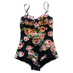 Dolce & Gabbana Black Pink Rose Flowers Full Swimsuit Swimwear Beachwear Bikini