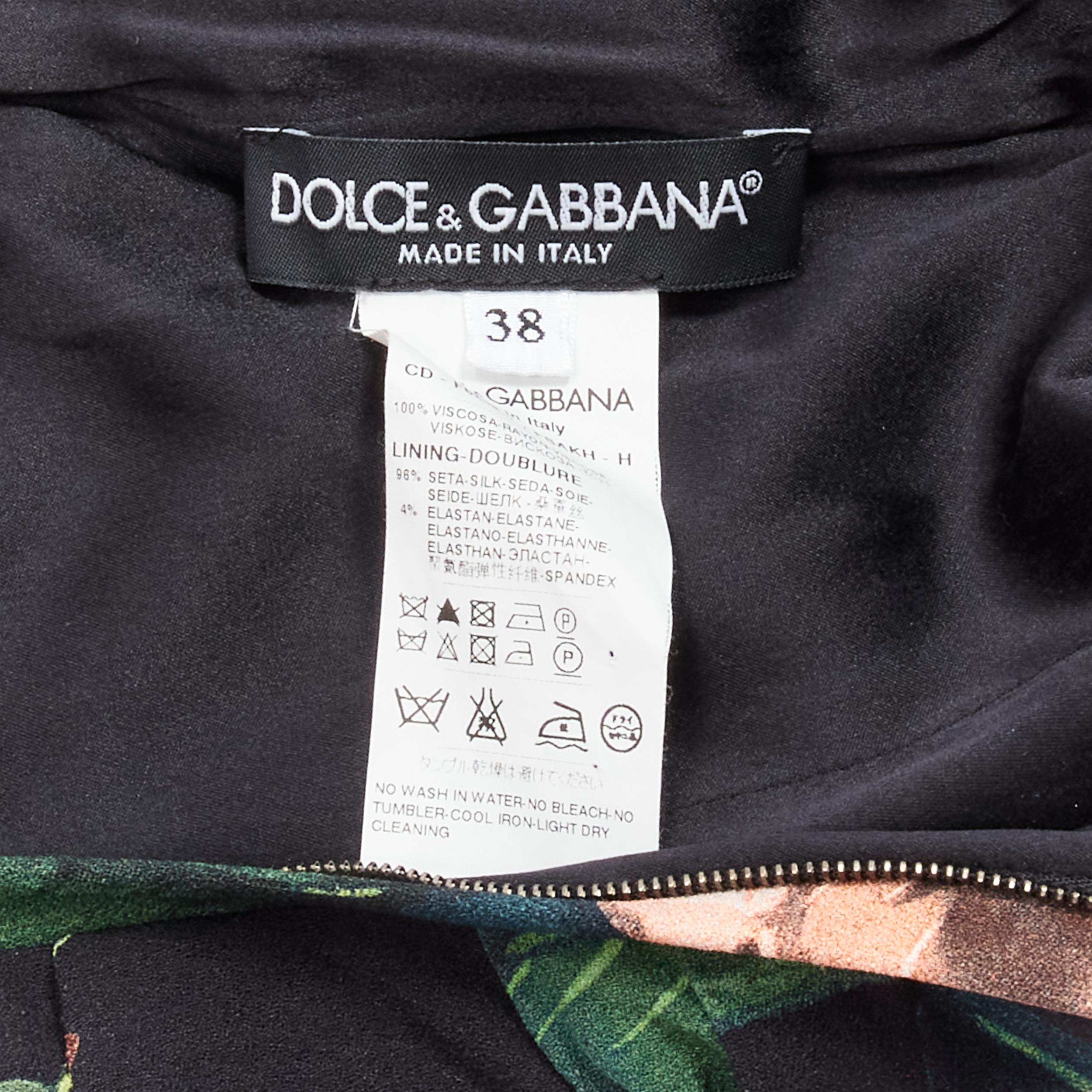 DOLCE GABBANA black pink rose print silk lined draped mid cocktail dress IT38 XS For Sale 4