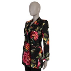 DOLCE & GABBANA black & pink silk 2022 FLORAL Blazer Jacket 40 S