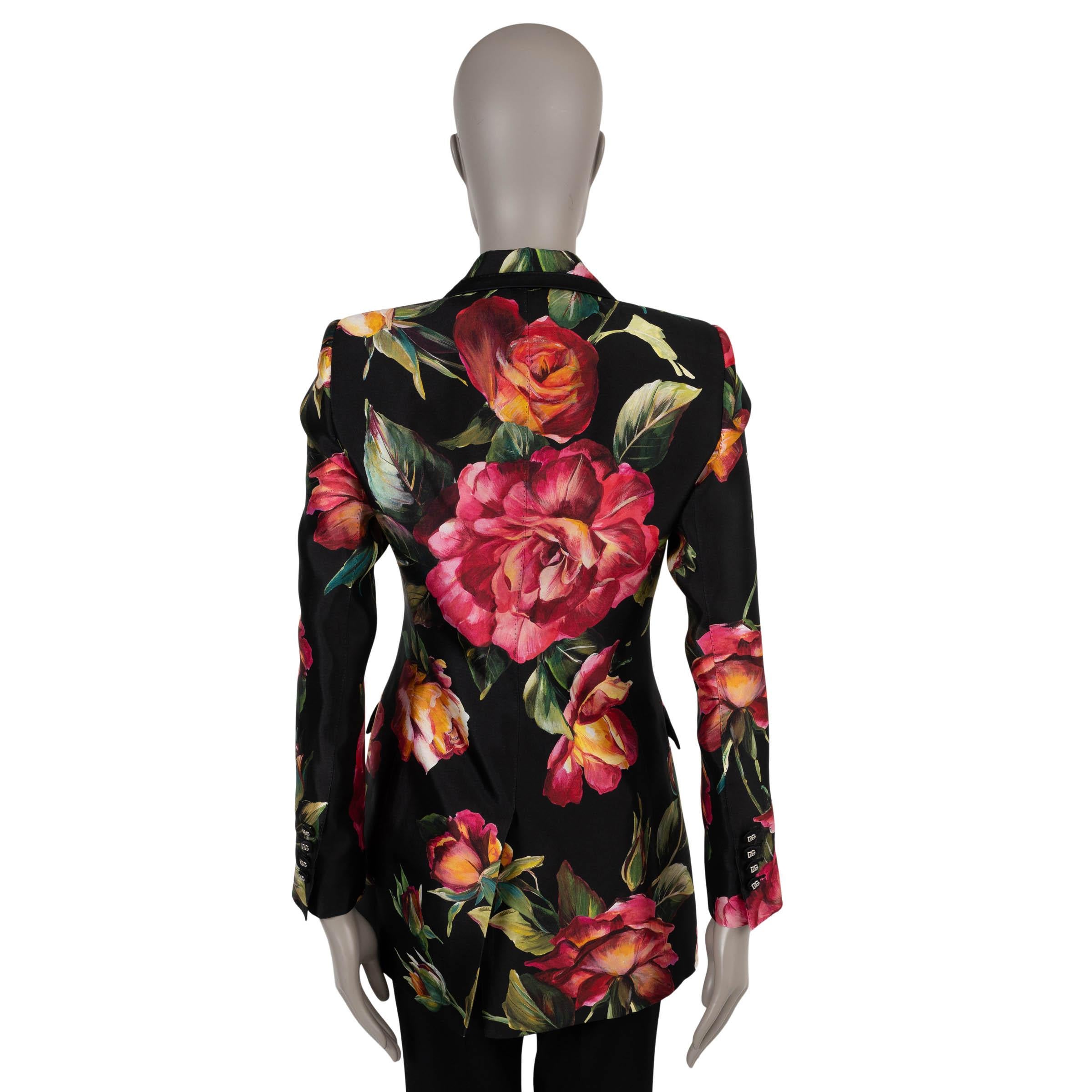 Black DOLCE & GABBANA black & pink silk 2022 FLORAL Blazer Jacket 40 S For Sale