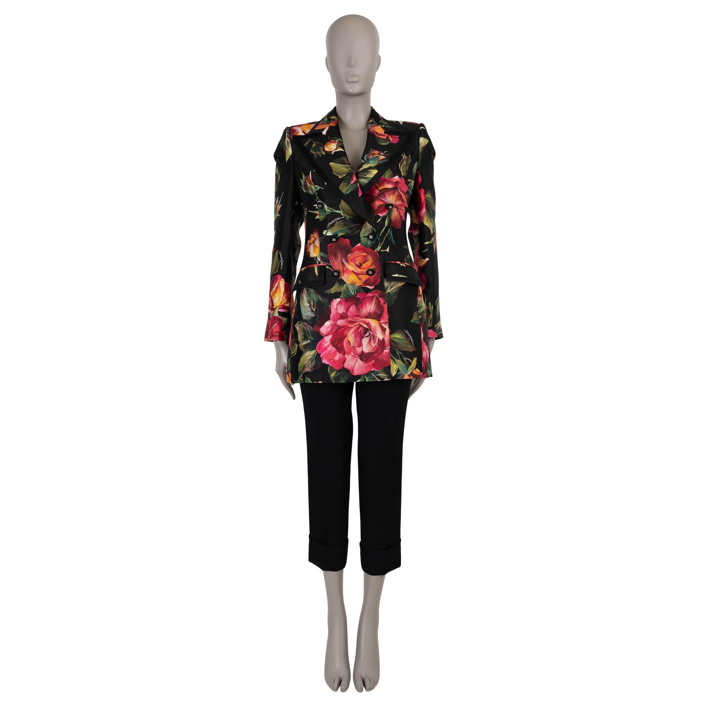 DOLCE & GABBANA black & pink silk 2022 FLORAL Blazer Jacket 40 S In Excellent Condition For Sale In Zürich, CH