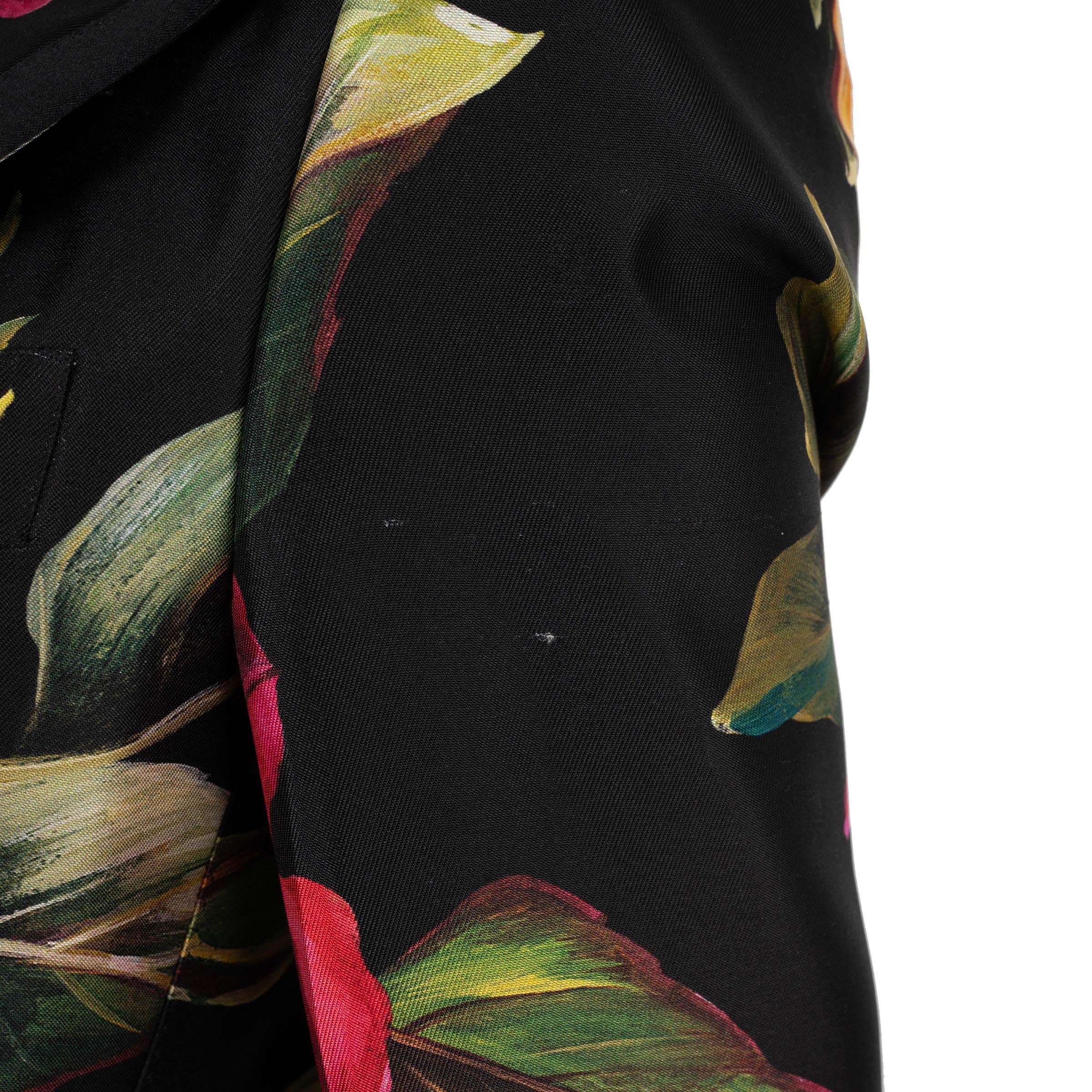 DOLCE & GABBANA black & pink silk 2022 FLORAL Blazer Jacket 40 S For Sale 2