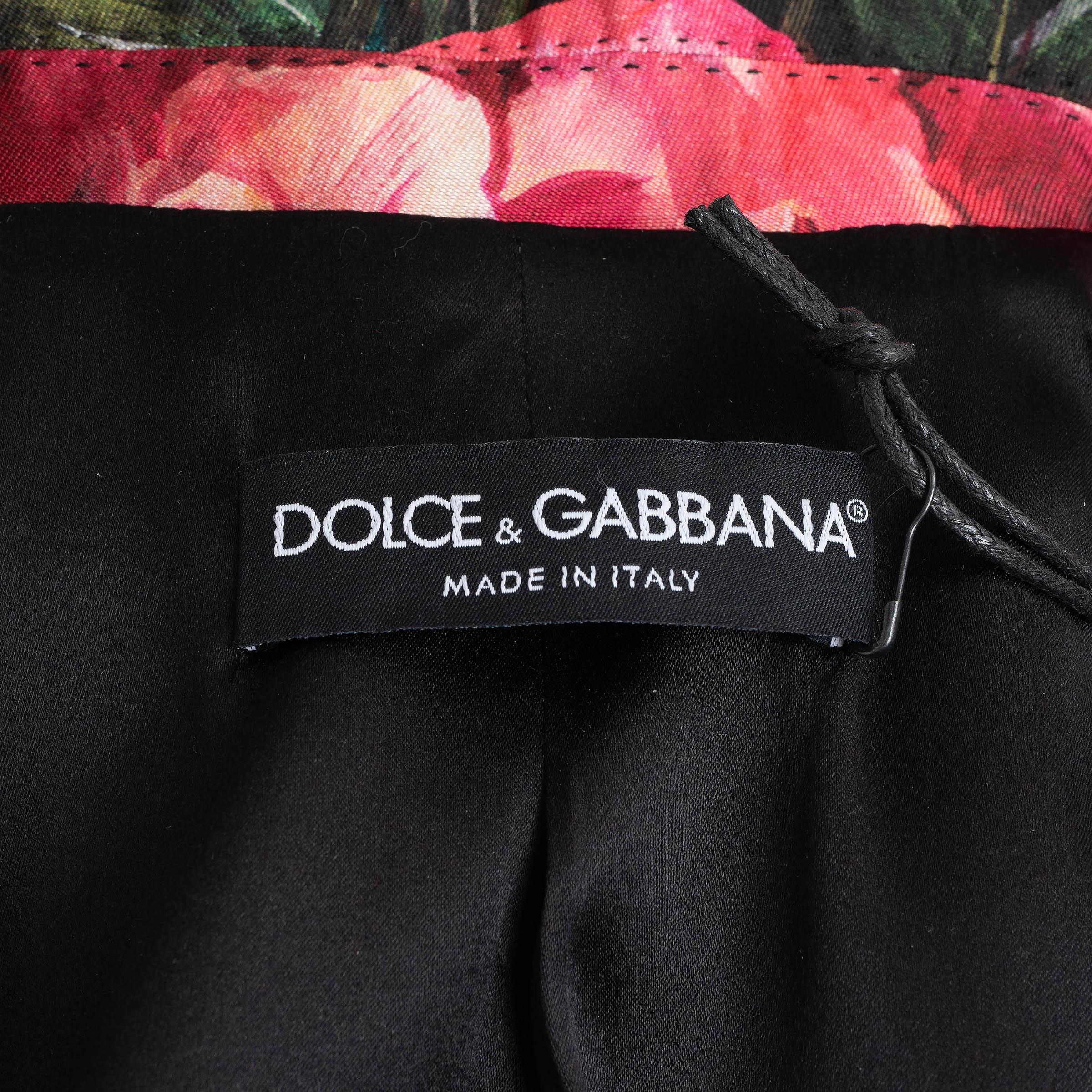 DOLCE & GABBANA black & pink silk 2022 FLORAL Blazer Jacket 40 S For Sale 3