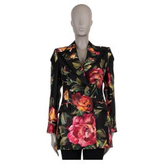 DOLCE & GABBANA black & pink silk 2022 FLORAL Blazer Jacket 40 S