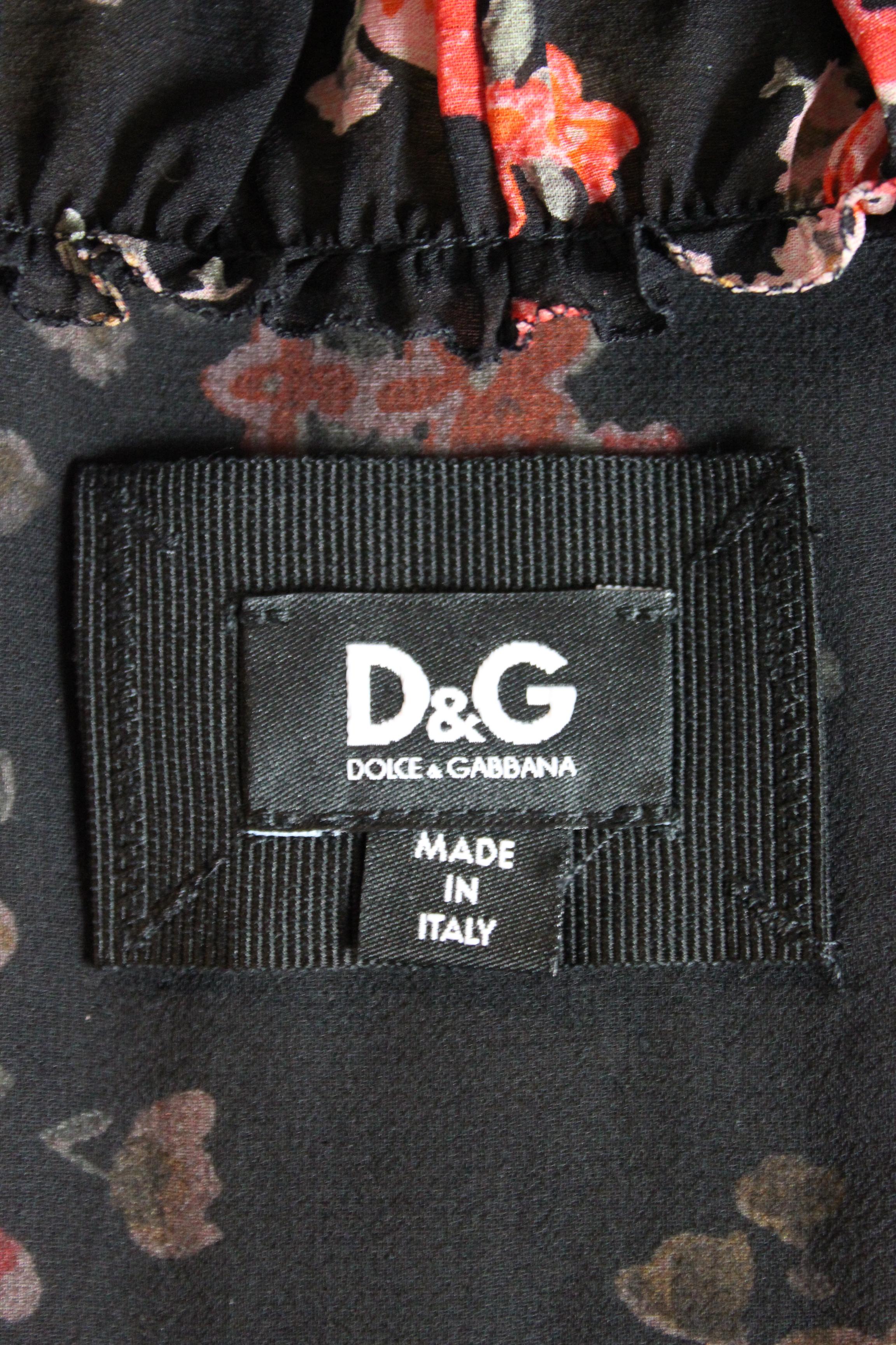 Dolce & Gabbana Black Pink Silk Floral Flared Causal Dress 3