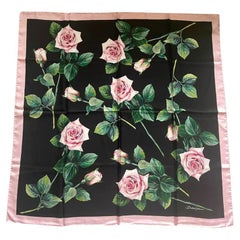 Dolce & Gabbana Black Pink Silk Tropical Rose Scarf Wrap Cover Up Floral DG
