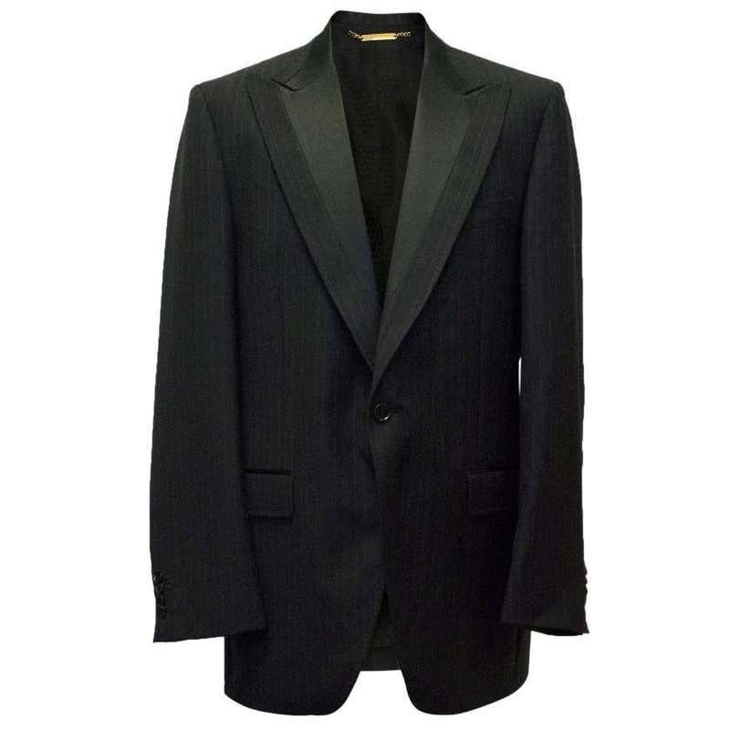 Dolce and Gabbana Black Pinstripe Blazer with Silk Lapel Size 54 For ...