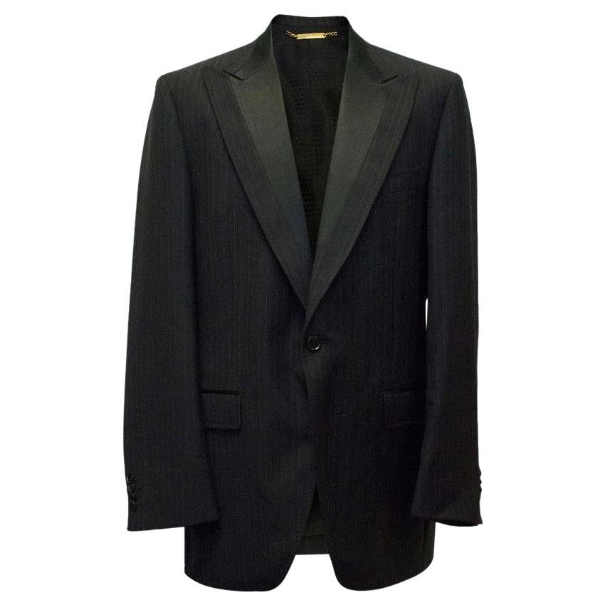 Dolce & Gabbana Black Pinstripe Blazer with Silk Lapel Size XXL - EU 54 For Sale