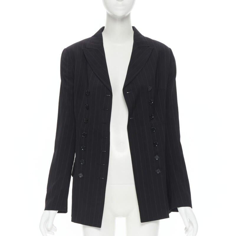DOLCE GABBANA black pinstripe wool blend double breasted blazer skirt set IT42 M
Reference: GIYG/A00050
Brand: Dolce Gabbana
Designer: Domenico Dolce and Stefano Gabbana
Material: Wool
Color: Black
Pattern: Striped
Closure: Button
Lining: Silk
Extra