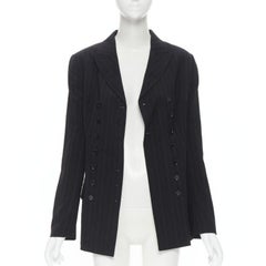 DOLCE GABBANA black pinstripe wool blend double breasted blazer skirt set IT42 M