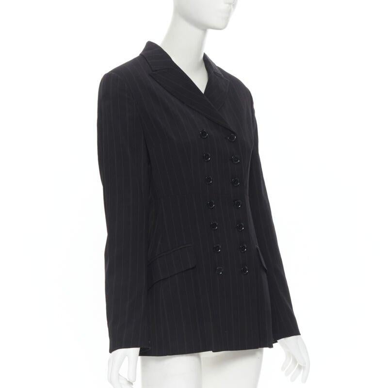Black DOLCE GABBANA black pinstripe wool blend double breasted blazer skirt set IT42 M