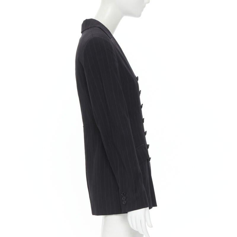 DOLCE GABBANA black pinstripe wool blend double breasted blazer skirt set IT42 M In Good Condition In Hong Kong, NT