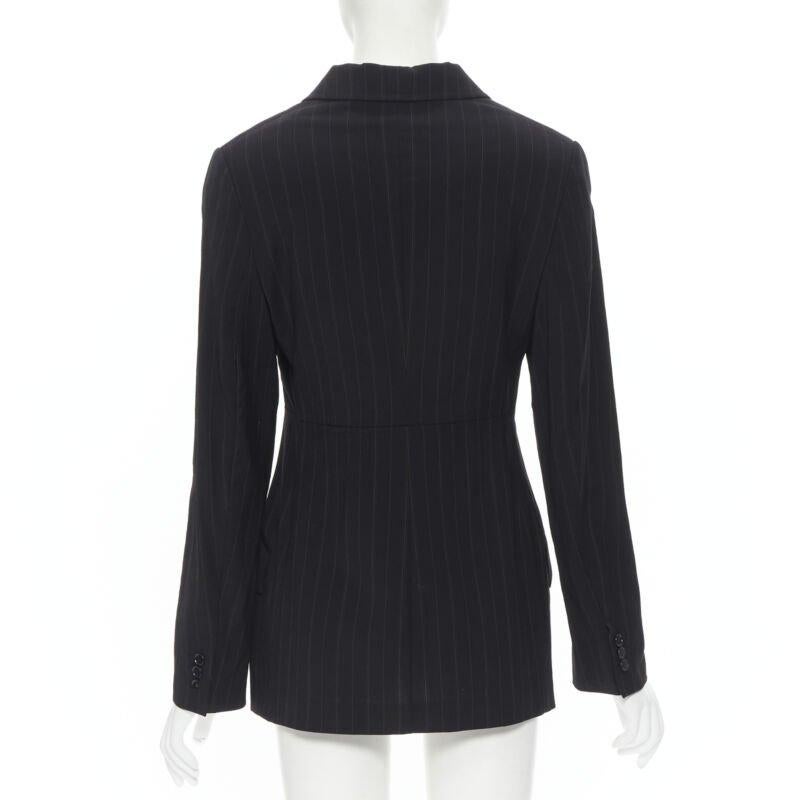 Women's DOLCE GABBANA black pinstripe wool blend double breasted blazer skirt set IT42 M
