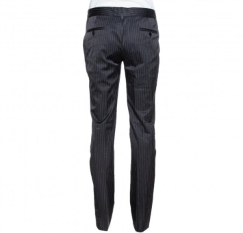Women's Dolce & Gabbana Black Pinstriped Cotton Tailored Pants M For Sale