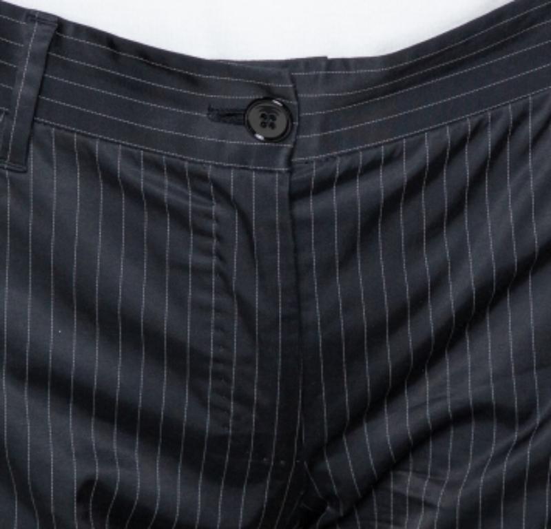 Dolce & Gabbana Black Pinstriped Cotton Tailored Pants M For Sale 1