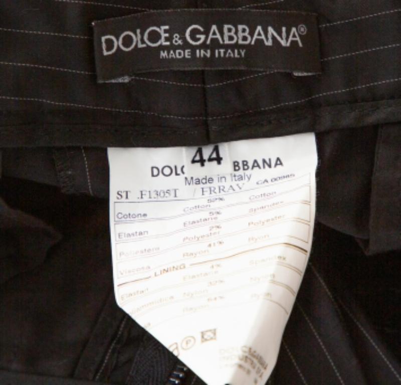 Dolce & Gabbana Black Pinstriped Cotton Tailored Pants M For Sale 2