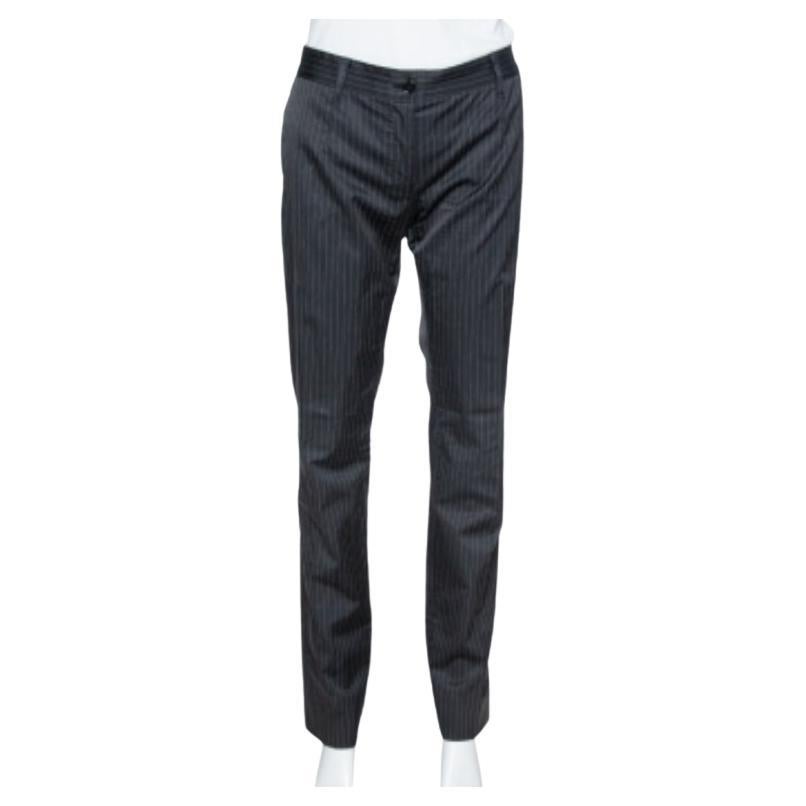 Dolce & Gabbana Black Pinstriped Cotton Tailored Pants M For Sale