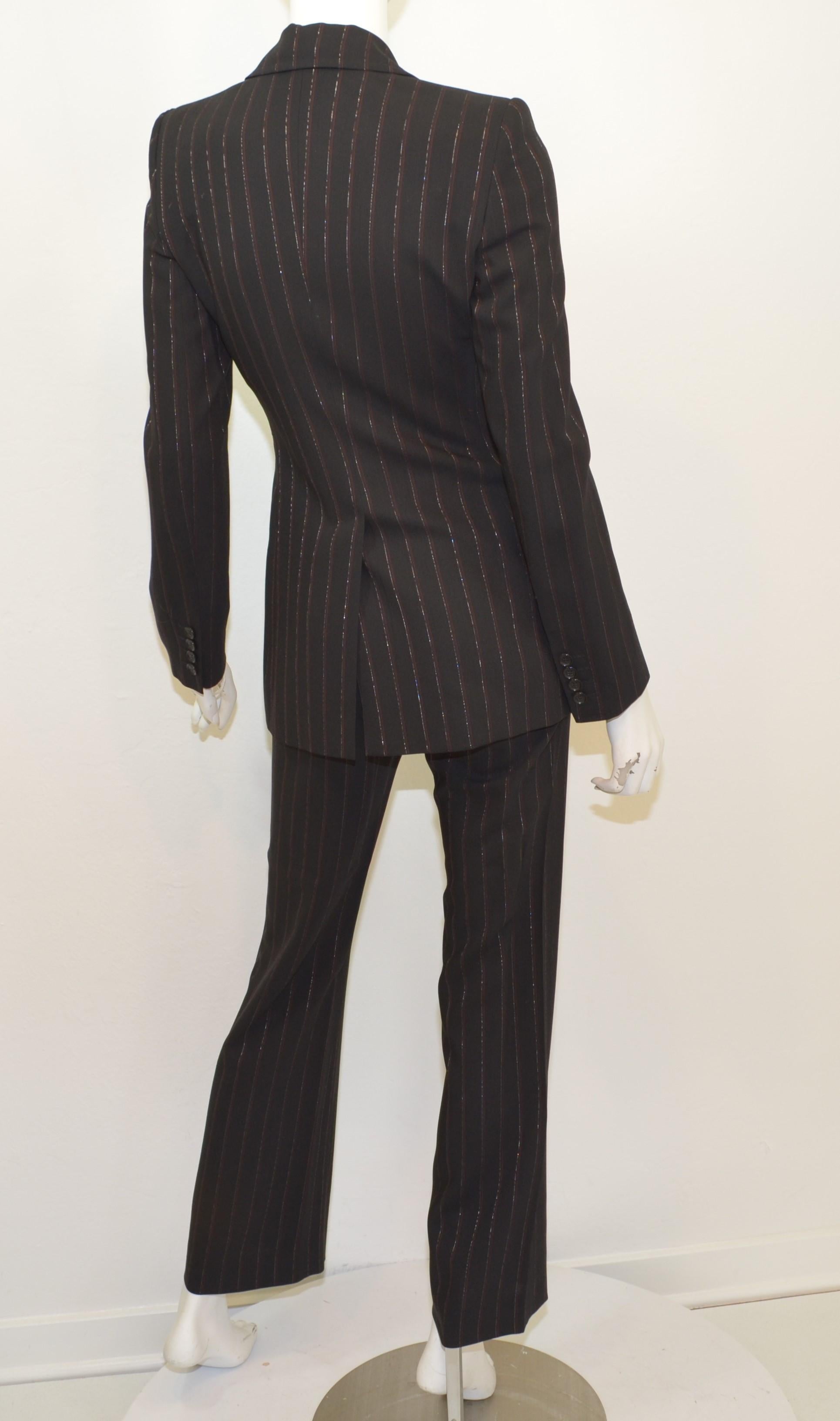 Women's Dolce & Gabbana Black Pinstriped Jacket and Pants Suit Set