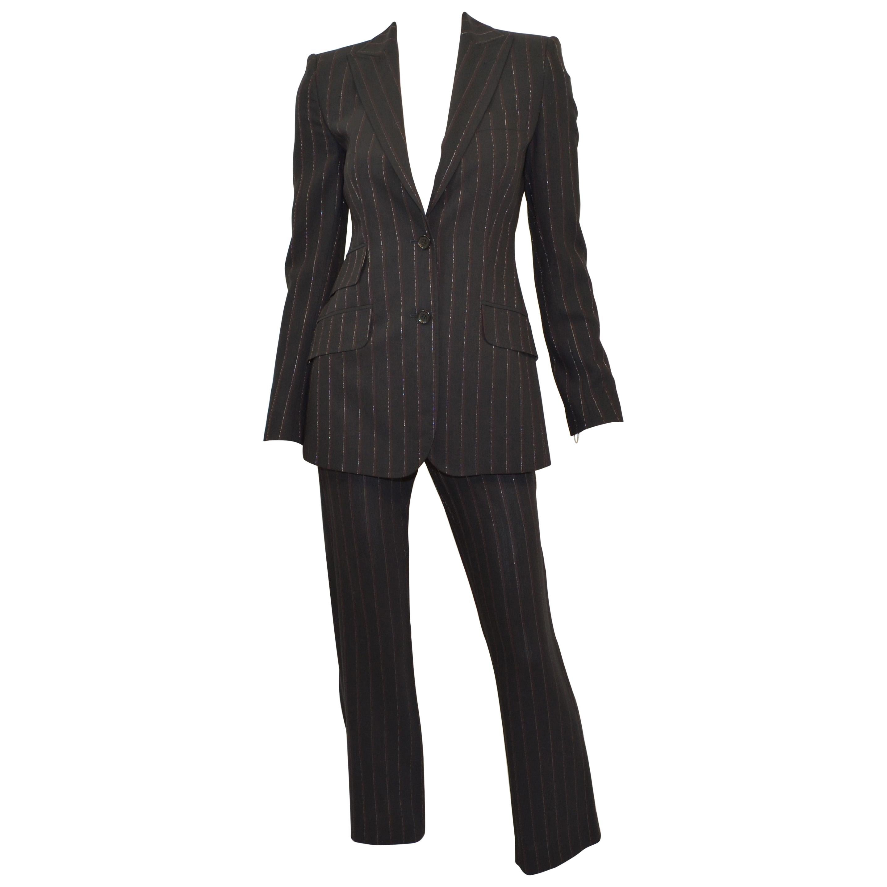 Dolce 
Gabbana Black Pinstriped Jacket and Pants Suit Set