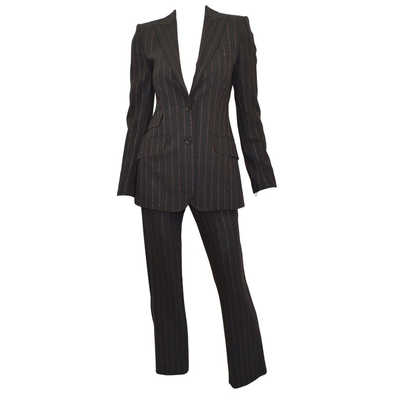 Dolce and Gabbana Black Pinstriped Jacket and Pants Suit Set at 1stDibs