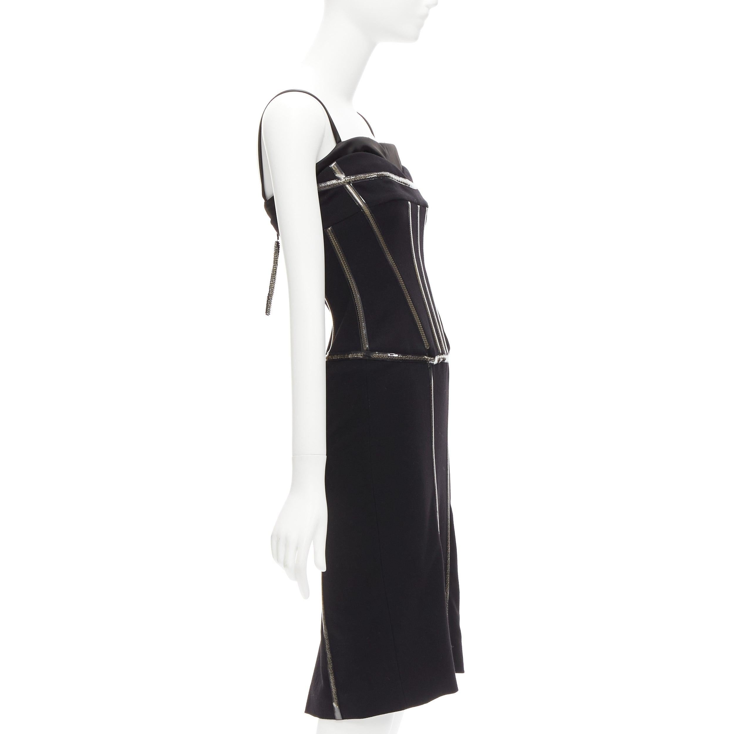 Black DOLCE GABBANA black plastic chain boned corset dress IT38 XS Rihanna For Sale