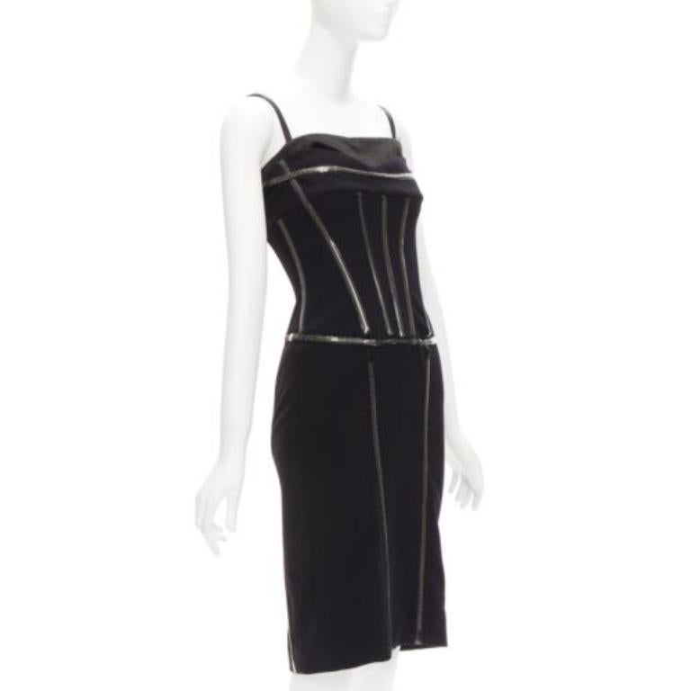 Black DOLCE GABBANA black plastic chain boned corset dress IT38 XS Rihanna