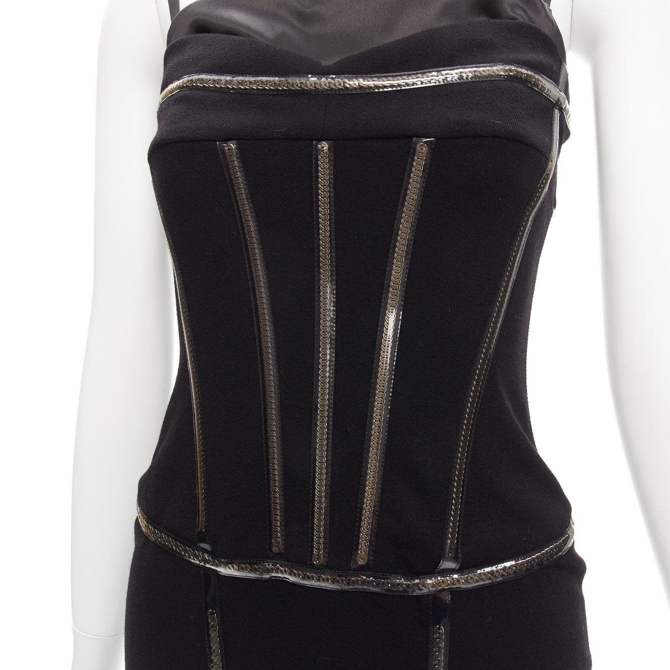 DOLCE GABBANA black plastic chain boned corset dress IT38 XS Rihanna For Sale 1