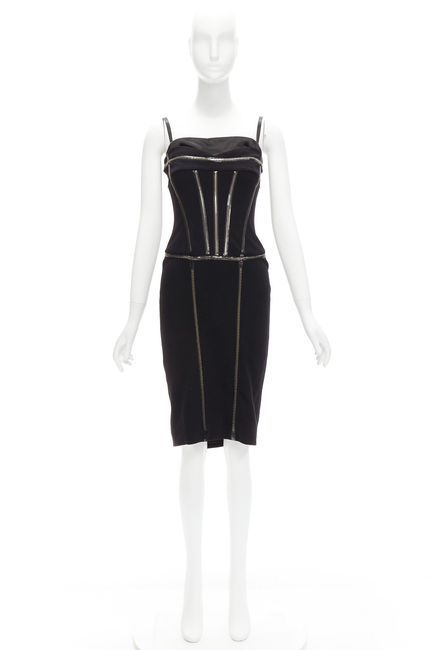 DOLCE GABBANA black plastic chain boned corset dress IT38 XS Rihanna For Sale 4