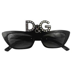 Dolce & Gabbana Black Plastic Sunglasses With Embellished Crystals DG Logo 